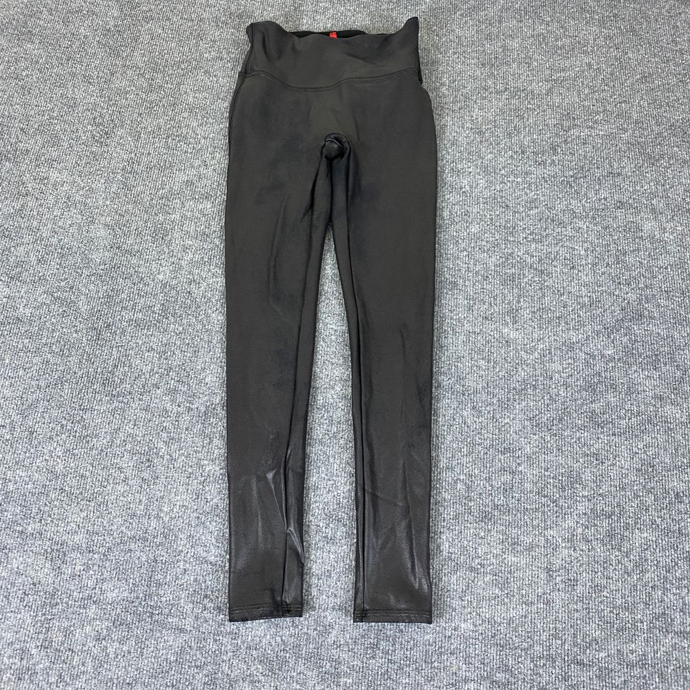SPANX Faux Leather Compression Leggings Shapewear Athletic Petite‎ S/P Black
